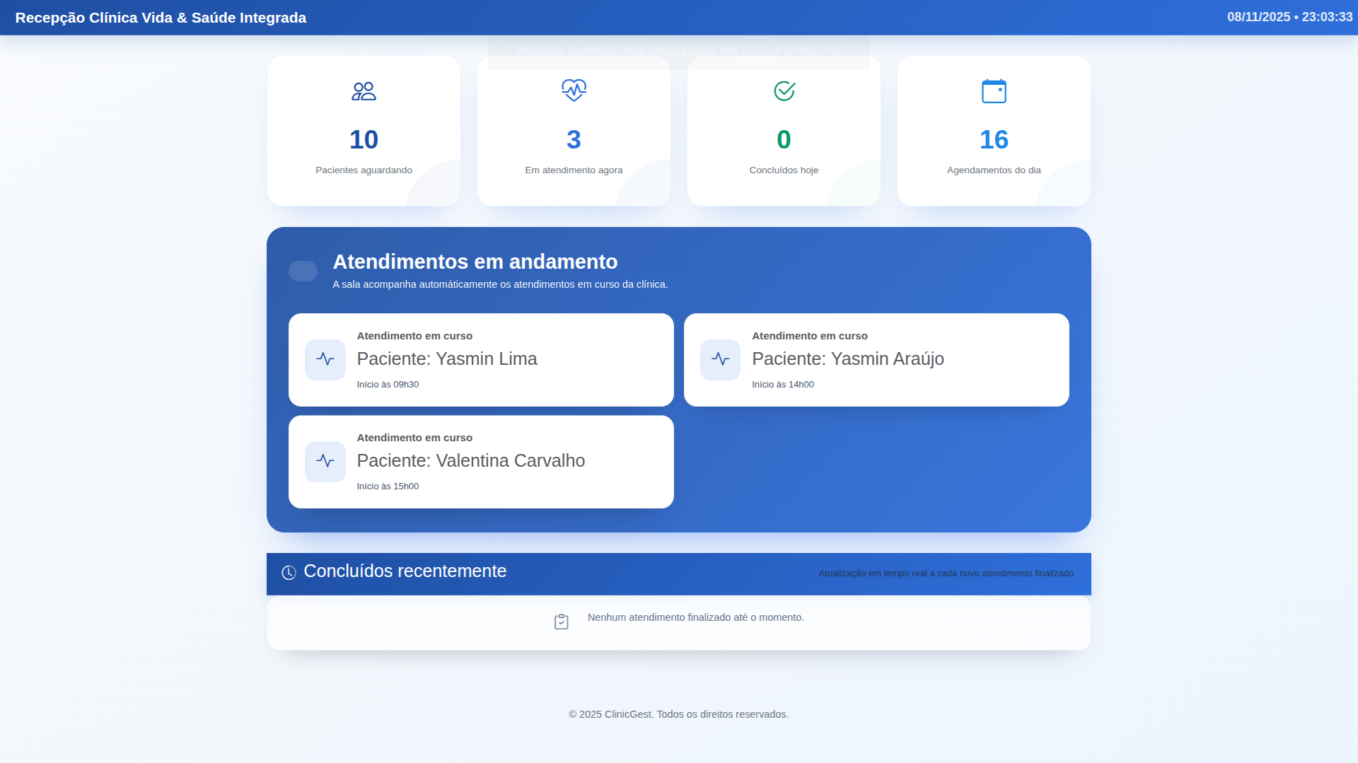 Recepção do ClinicGest